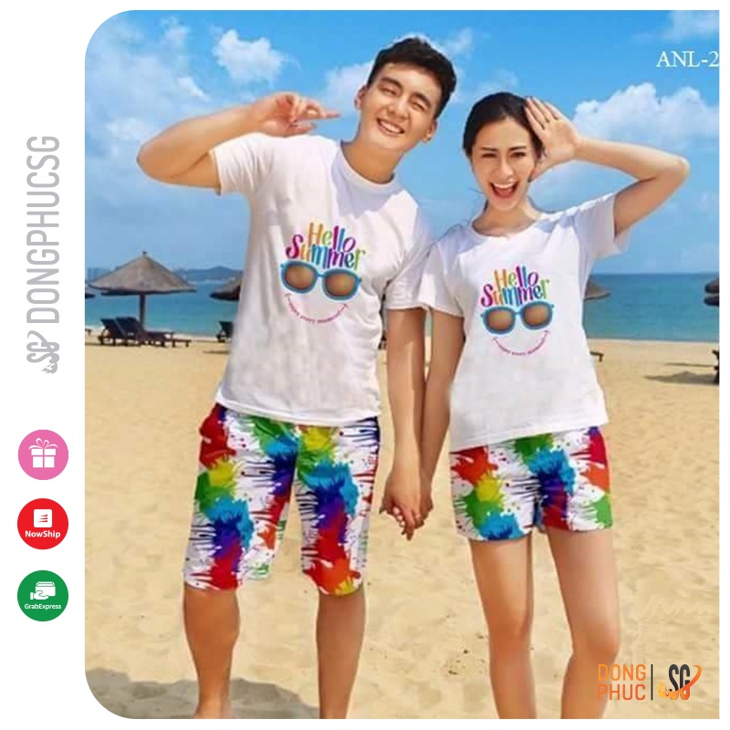 Đồ đôi đi biển nổi bật đủ size áo và quần độc đáo cho nam nữ gia đình trẻ em hội nhóm DDB10T DONGPHUCSG
