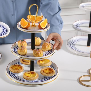 Cake stand khay bánh sứ cao cấp xanh đại dương( hàng sẵn, có hoả tốc)