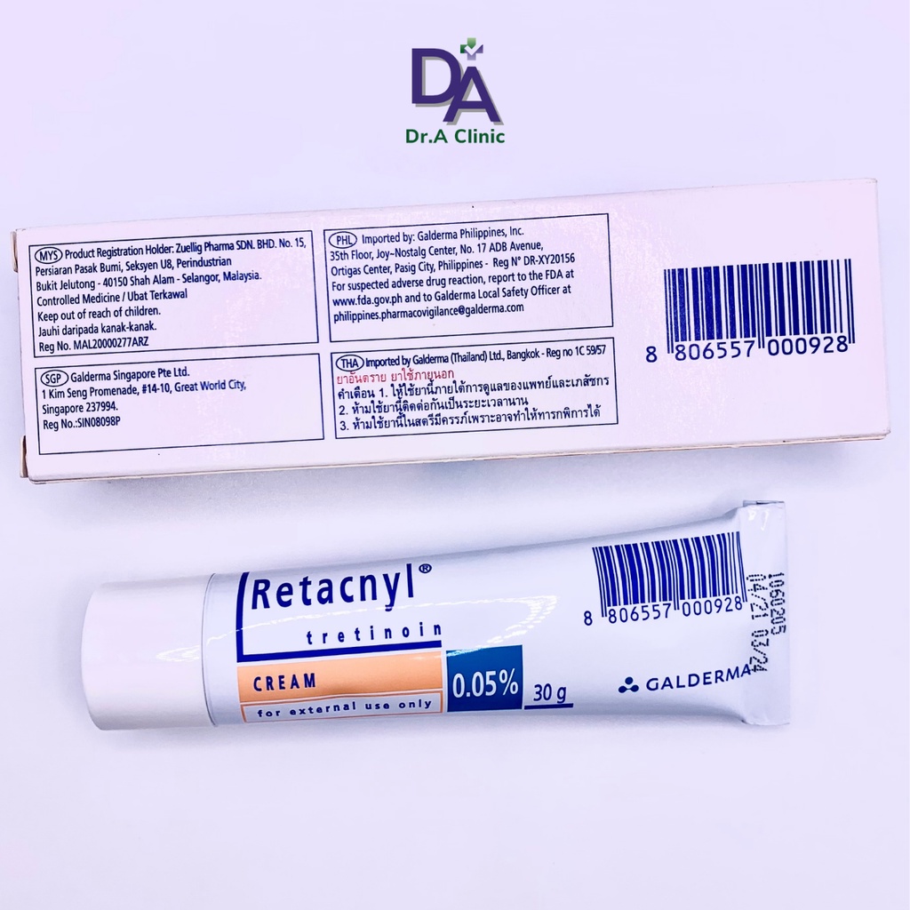 Retacnyl Tretinoin 0.05 Cream Galderma dạng kem cho da mụn ẩn mụn đầu đen và chống lão hóa - Dr.A Clinic