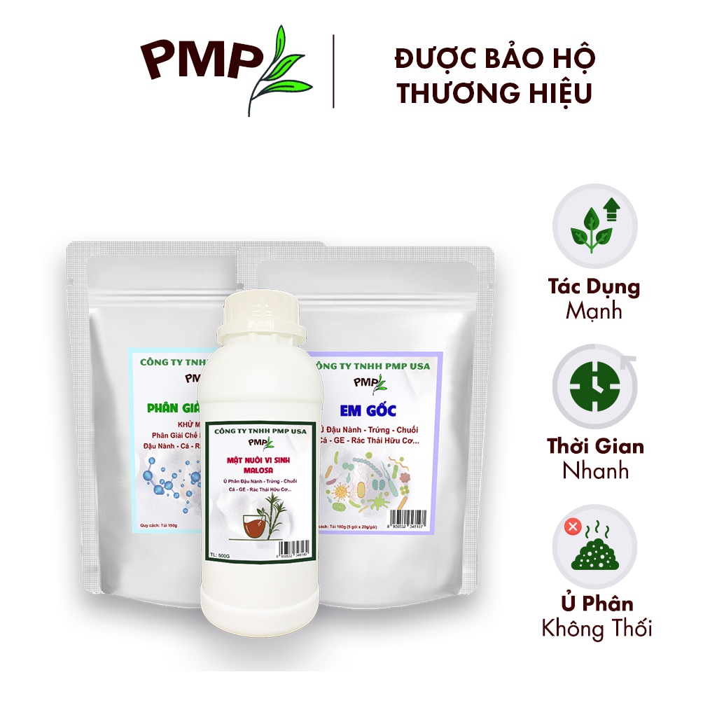 Combo EM Gốc, Phân Giải Hữu Cơ &amp; Mật Rỉ Đường PMP Bộ Ủ Phân Đậu Nành, Trứng, Chuối, Cá, Rác Thải Hữu Cơ