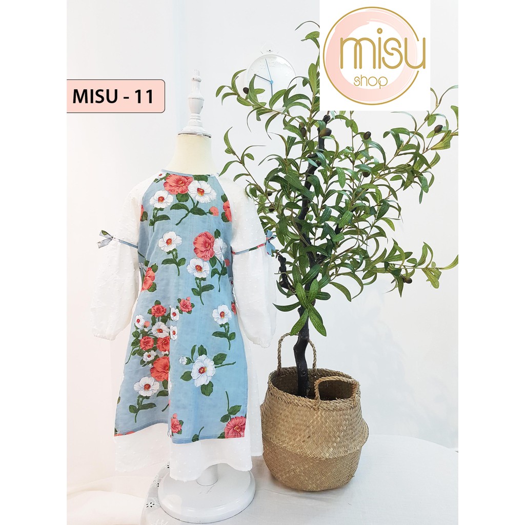 Set áo dài cách tân cho bé gái vải thô họa tiết hoa thược dược gồm áo dài và chân váy