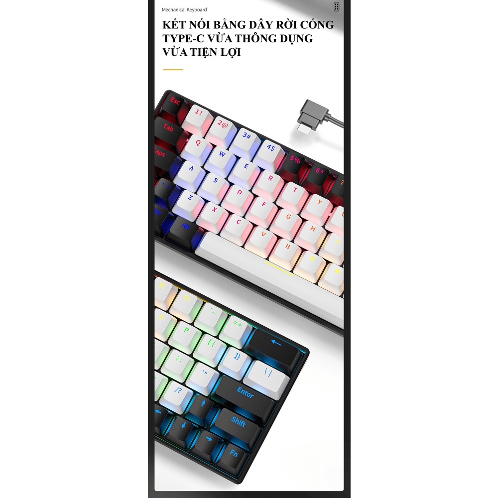 Bàn phím cơ Blue Switch ZIFRIEND KA6406 với thiết kế mini size vô cùng nhỏ gọn kèm theo đèn led RGB - NK