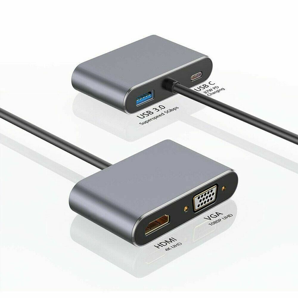 VIRWIR Bộ Chuyển Đổi Hub USB Type C Sang VGA HDMI USB 3.0 VGA 3.5mm USB3.0 4 Trong 1 Cho MacBook Pro Laptop Phone Điện Thoại