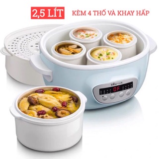 NỒI NẤU CHÁO ĐA NĂNG NẤU CÁCH THỦY BEAR 2,5L KÈM 4 THỐ 0,4L VÀ KHAY HẤP