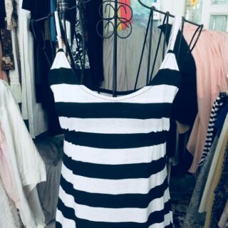 Đầm sọc 2 dây dáng xòe