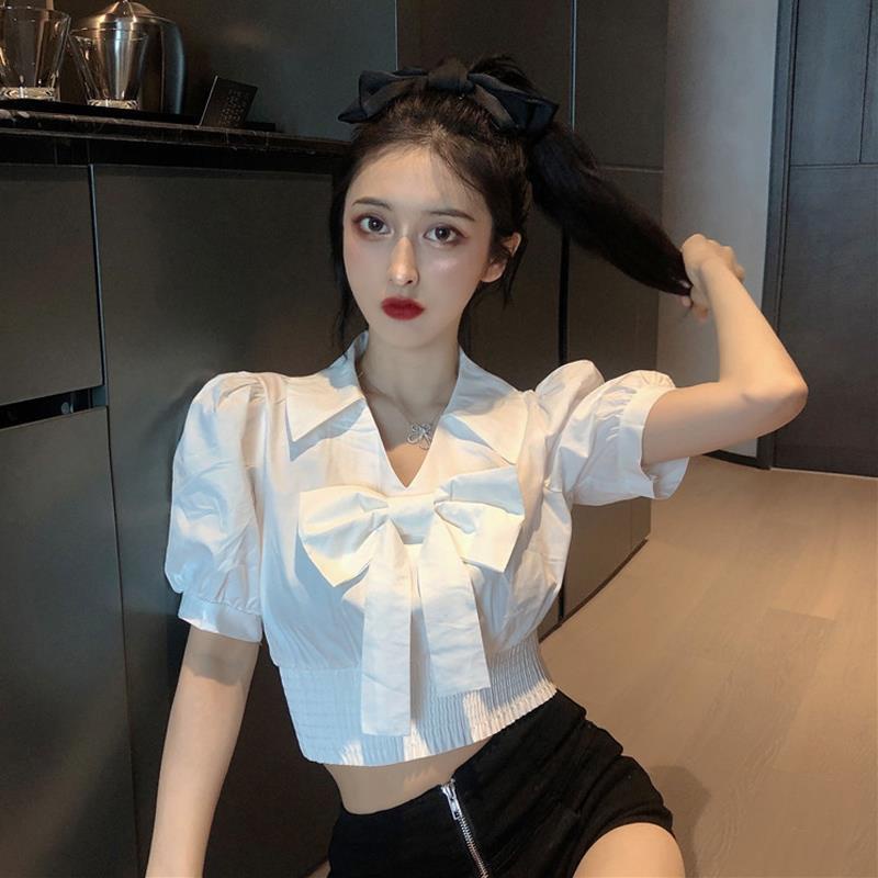 Áo Sơ Mi Ngắn Tay Đính Nơ Thời Trang Hàn Quốc