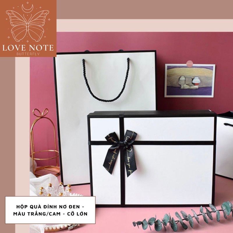 Hộp quà màu trắng/cam đính nơ đen cỡ LỚN - tặng sinh nhật, valentine 14/2, 8/3, 20/10, giáng sinh noel | BigBuy360 - bigbuy360.vn