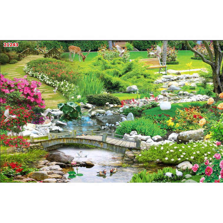 Tranh dán tường 3d phong cảnh thiên nhiên trang trí phòng khách chất liệu decal pp keo sẵn bóc dán atk25