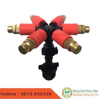 Combo 5 béc phun sương 6 hướng đầu đồng có van chống rỉ , ren 21