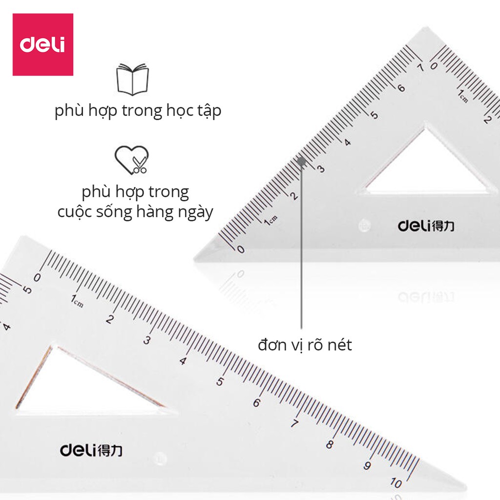 Bộ 4 dụng cụ eke học sinh Deli - 1 bộ eke thước kẻ đo góc tam giác vuông - 71988