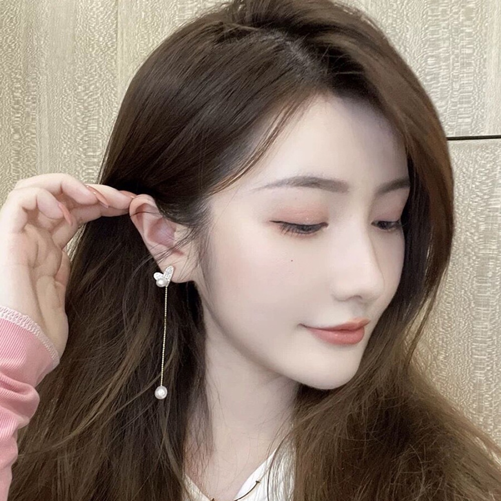 Bông Tai Mạ Bạc 925 Hình Trái Tim Đính Ngọc Trai Thời Trang Cho Nữ