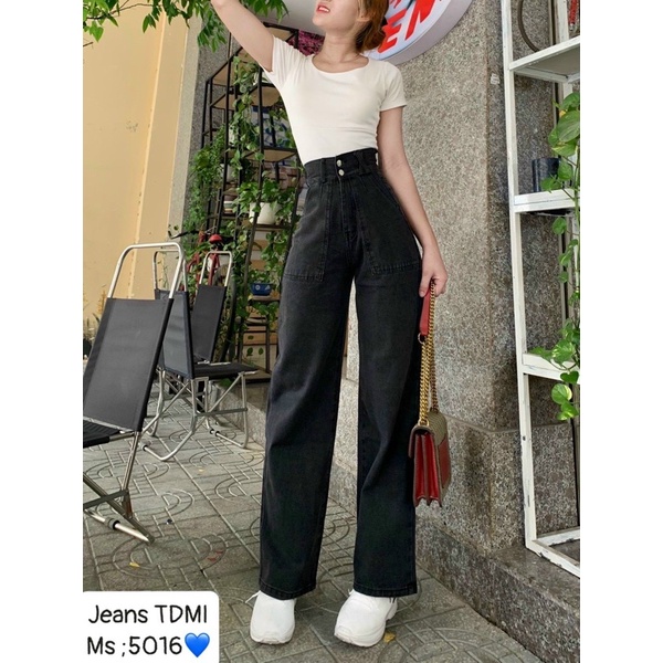 👉Baggy Jeans 2 Nút Lưng Cao Ống Suông