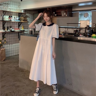 Đầm maxi tay phồng dáng rộng màu trơn phong cách Hàn Quốc thời trang cho nữ