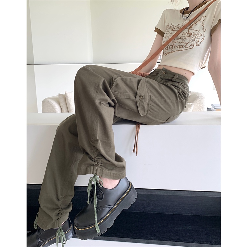 Quần jean dài ZHELIHANGFEI lưng cao ống rộng phong cách Mỹ cổ điển thời trang cá tính