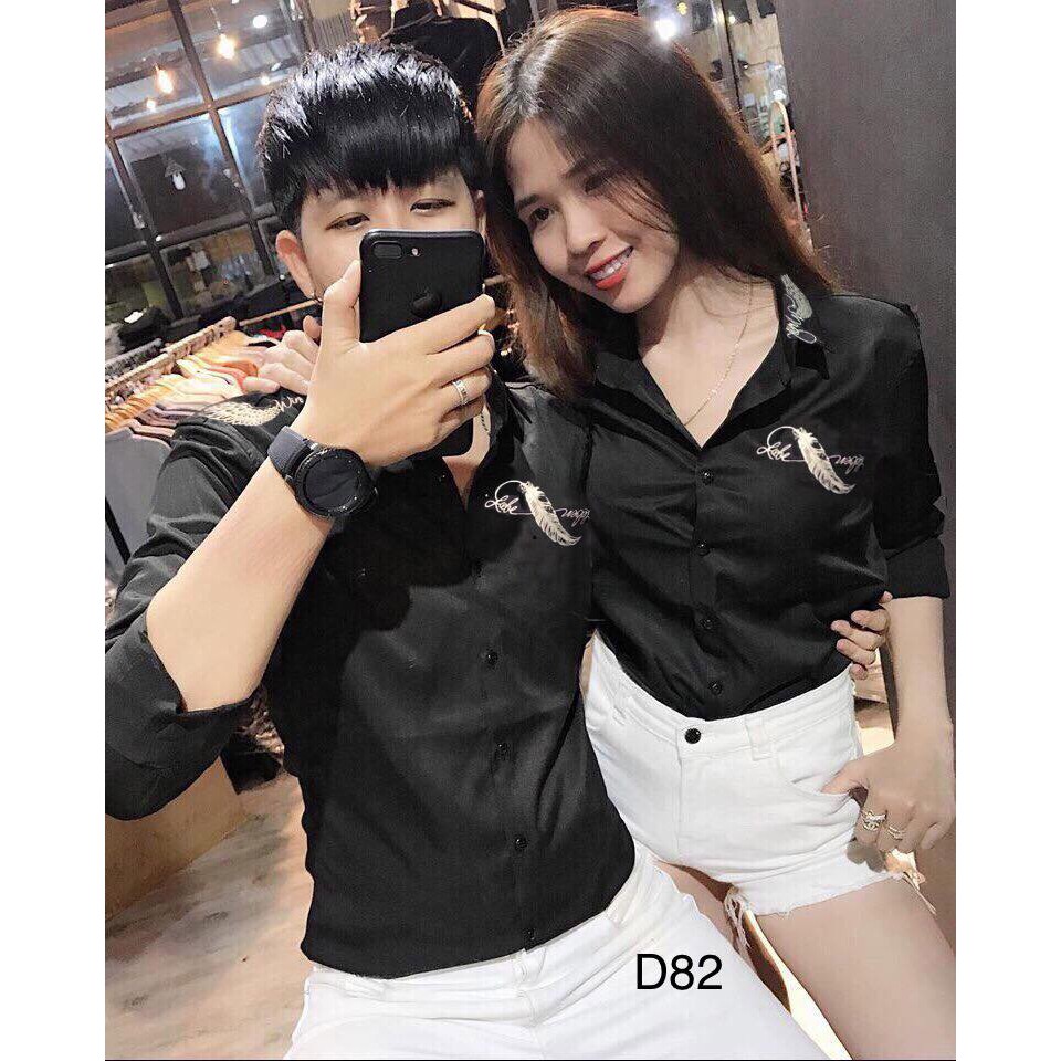 Áo Sơ Mi Nam Nữ Đồ Đôi Dài Tay Đen Kiểu chuyên áo cặp D36 | BigBuy360 - bigbuy360.vn
