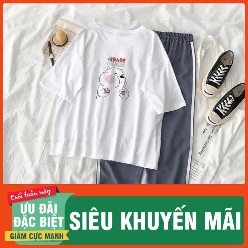 Set thể thao Quần Jogger Line Phối Áo Thun Tay Lỡ Unisex .Set Jogger Line Phối Thun Unisex We Bare Bears Gấu Trắng S40