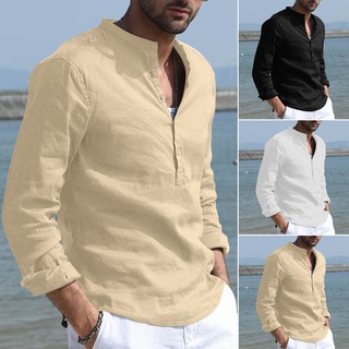 Áo sơ mi nam dài tay vải lanh cotton