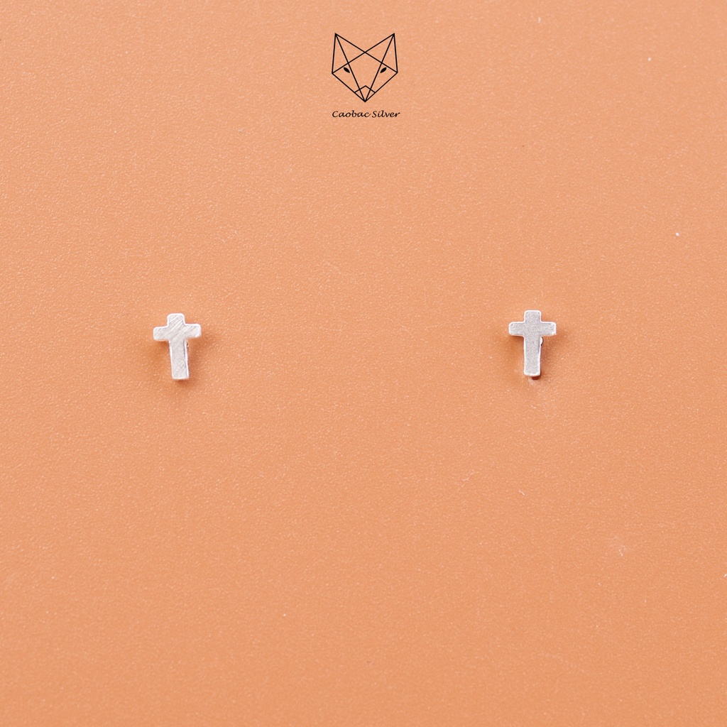 Khuyên Bạc Ta Cao Cấp CaoBac Silver Họa Tiết Chữ Thập Nhỏ Dễ Thương Thời Trang Phụ Kiện Trang Sức Unisex Cá Tính