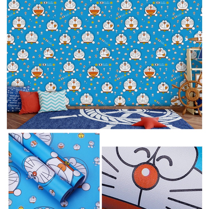 1 mét giấy dán tường doremon Đeo chuông khổ 45cm sẵn keo