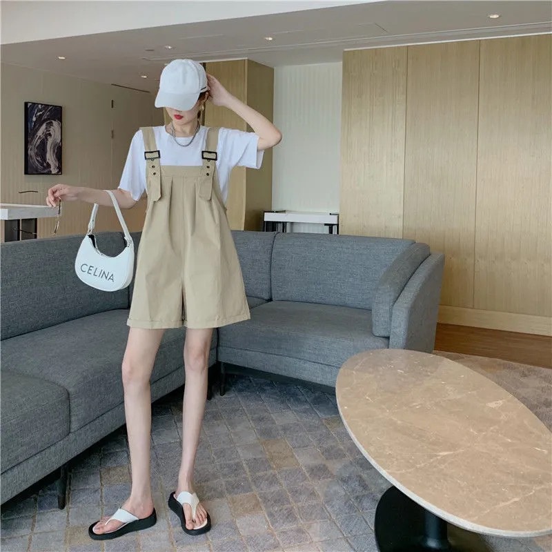 Quần yếm đùi IELGY dáng rộng chất liệu mỏng phong cách Hàn Quốc thời trang dành cho nữ