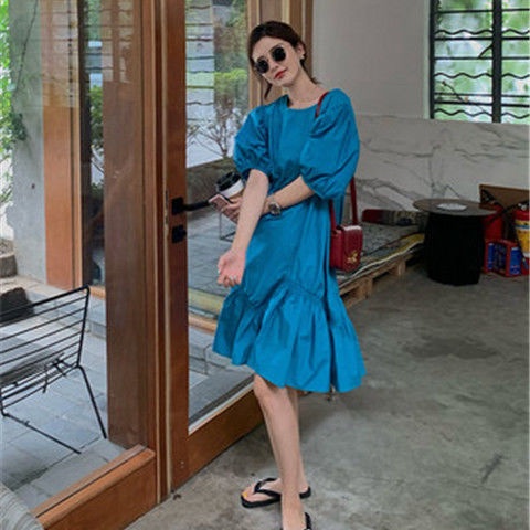 Đầm Búp Bê Dáng Rộng Tay Phồng Màu Trơn Thời Trang Hàn Quốc 2022