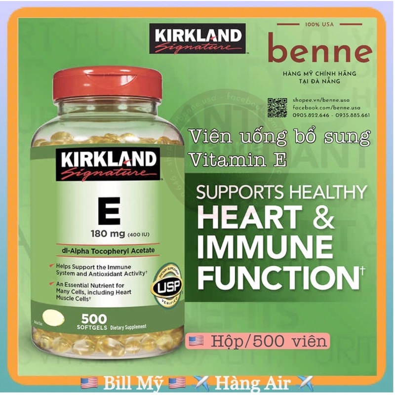 Viên uống bổ sung Vitamin E, 500 viên - Kirkland Signature