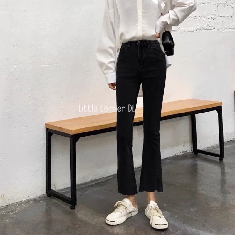 Quần Jean Nữ Co Dãn Ống Loe Nhẹ Gấu Xéo Ôm Form TOPSHOP lưng cao quảng châu kèm ảnh thật