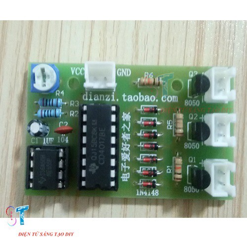 PCB Mạch LED Nháy 3 Màu CS Sử Dụng CD4017+ NE555 Tự Ráp