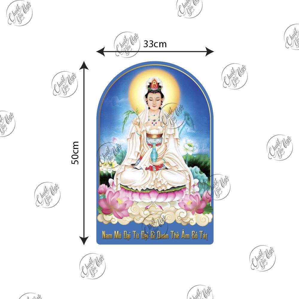 Hình Phật Thích Ca, Phật Dược Sư, Quán Thế Âm Bồ Tát, Thiên Thủ Thiên Nhãn kích thước 50cm x 33cm, decal chống nước.