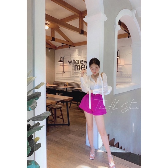 Set Áo Sơmi Nút Bọc Kèm Quần Shorts