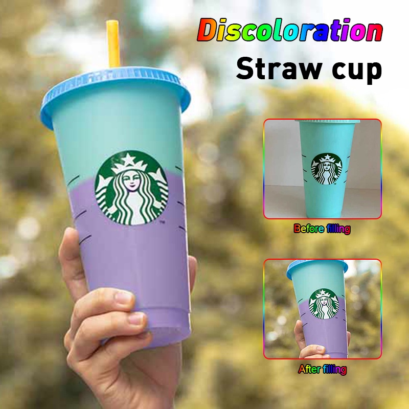 Ly Nhựa Đổi Màu Starbucks Có Thể Tái Sử Dụng Thiết Kế Độc Đáo Ly nhựa 24OZ Starbucks có thể đổi màu và tái sử dụng kèm nắp đậy và ống hút ZANKER