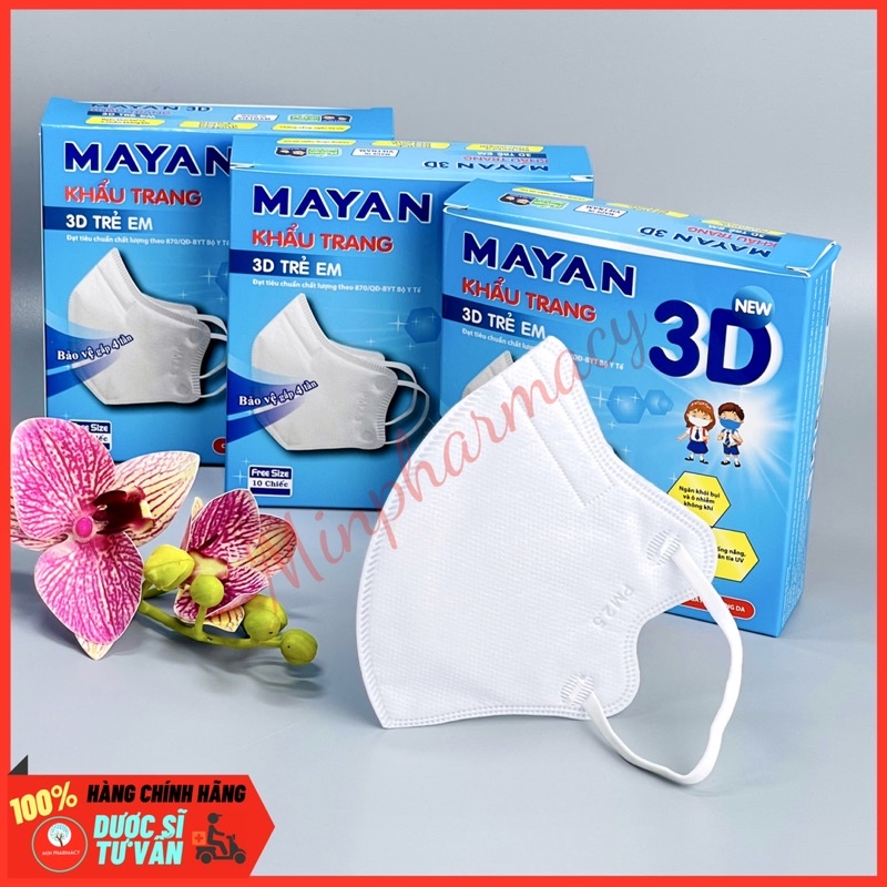 Khẩu trang 3D MAYAN cao cấp Trẻ em Hộp 10 cái - Minpharmacy