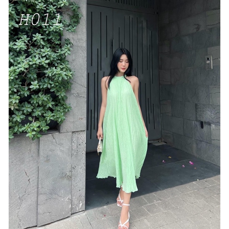 Đầm maxi cổ yếm nổi bật freesize chất lenin Kalex BT115