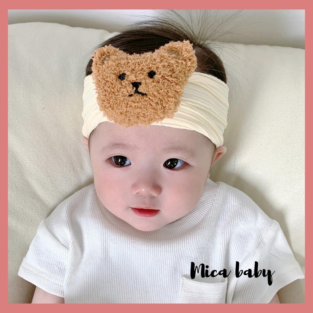 Băng đô bản to thun gân đính gấu bông xù đáng yêu cho bé BD67 Mica Baby