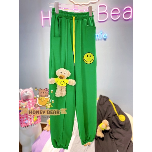 QUẦN THUN JOGGER NỮ GẮN GẤU DỂ THƯƠNG - MÀU XANH LÁ - HB021
