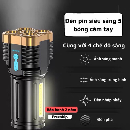 Đèn Pin Siêu Sáng Đèn Pin Cầm Tay Chắc Chắn 4 Chế Độ Sáng Chống Thấm Nước