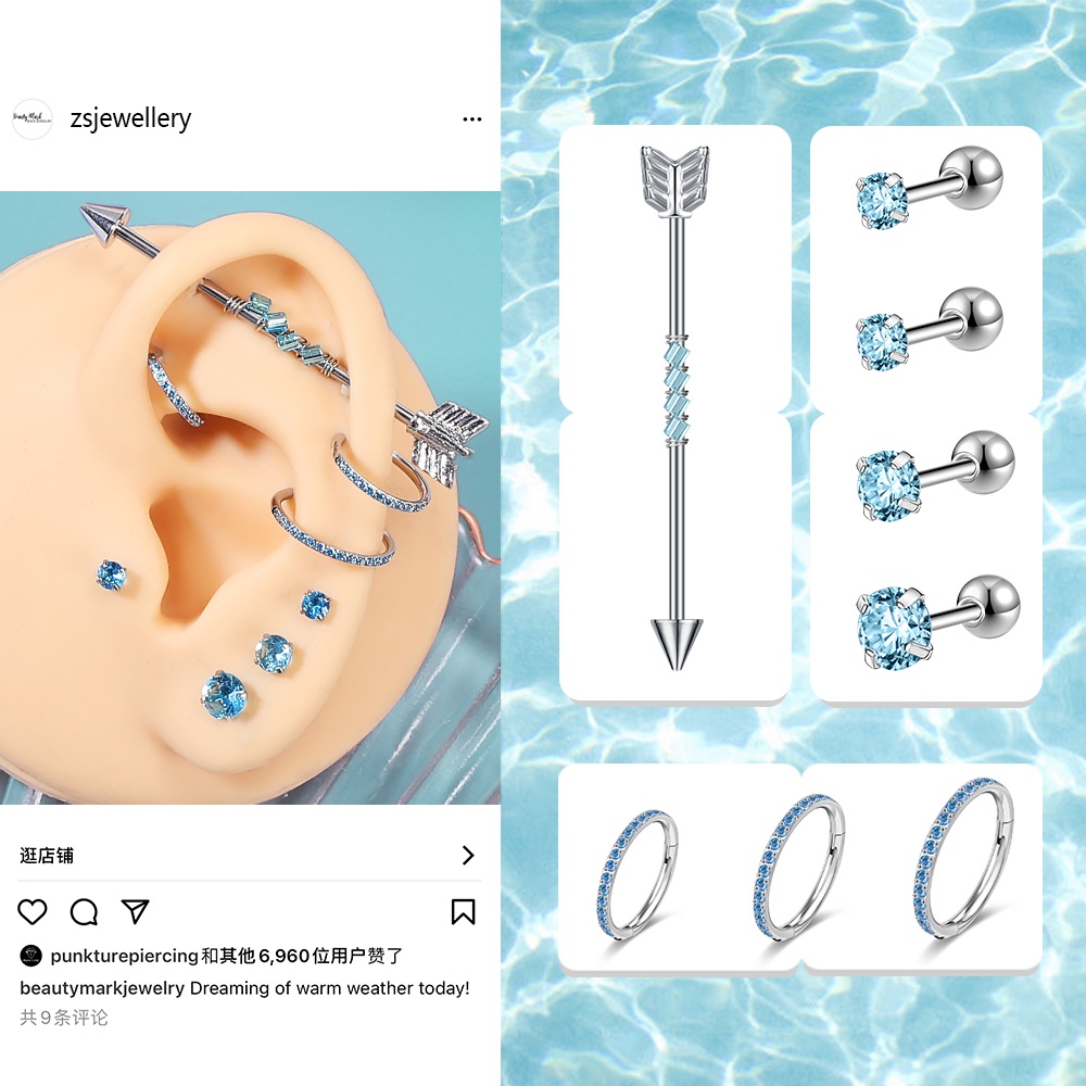 Set 1 / 3 Khuyên Tai Thép Không Gỉ Đính Đá Nhiều Màu Sắc Đầy Cá Tính