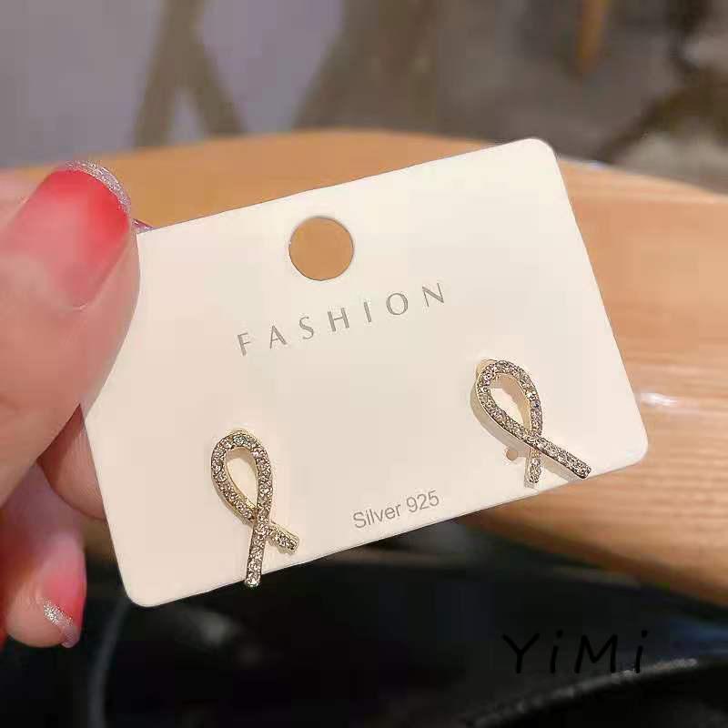 Bông Tai Hình Chữ Thập Đính Kim Cương Nhỏ Đơn Giản Cá Tính Dành Cho Nữ