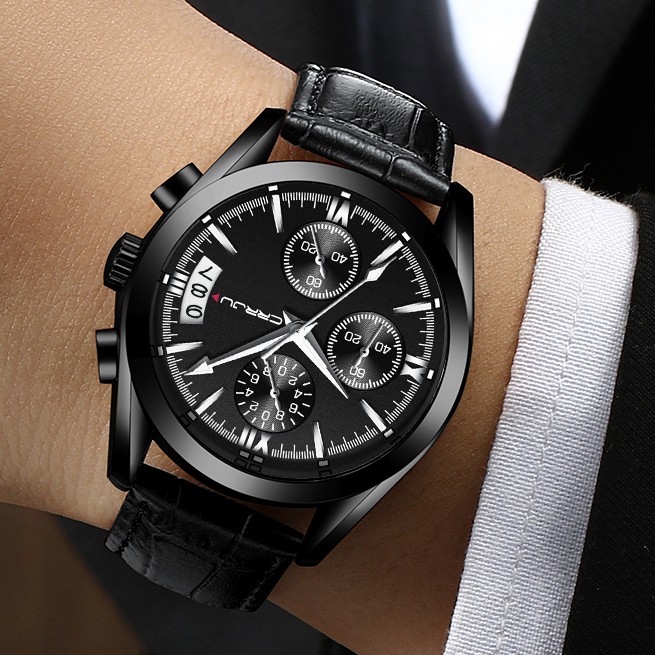 Đồng Hồ Thạch Anh CRRJU 2217 Thiết Kế Nhiều Kim Phong Cách Thể Thao Với Dây Đeo Da Cho Nam