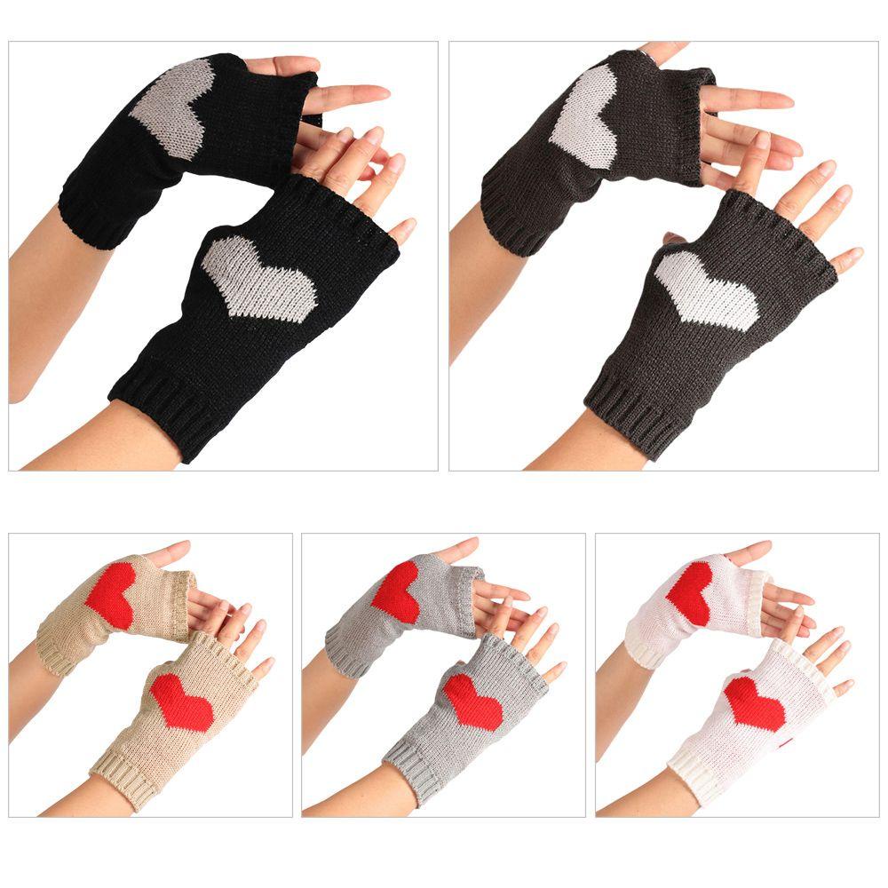 Găng Tay Trượt Tuyết Hở Ngón Họa Tiết Trái Tim Ấm Áp Cho Nam Và Nữ