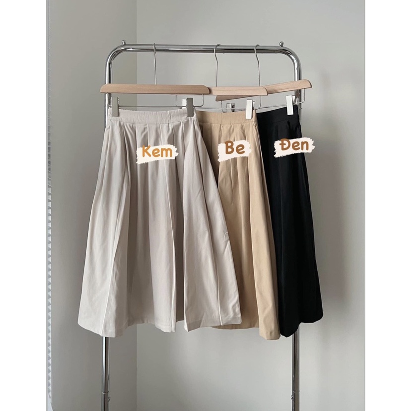 Chân váy xếp li dáng dài vintage form xòe chất kaki 2 da chuzme