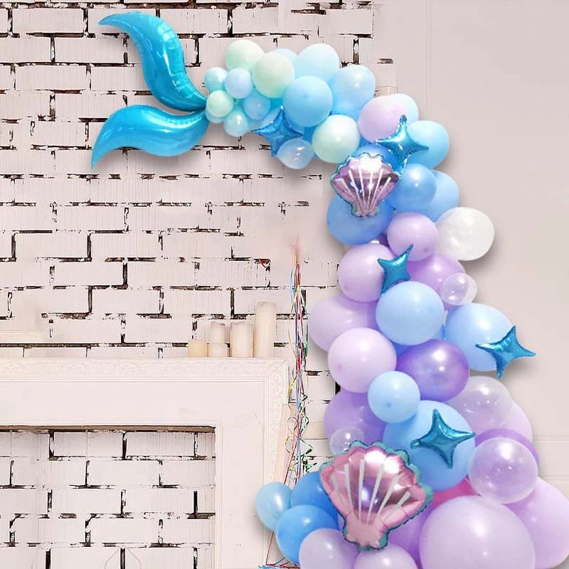 Set 85 bong bóng hình đuôi nàng tiên cá nhiều màu sắc dùng trang trí tiệc sinh nhật cho bé