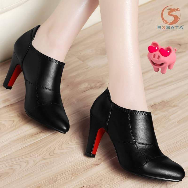 Boot thời trang nữ viền chỉ nổi cao cấp ROSATA RO27 7p gót trụ - Màu đen - HÀNG VIỆT NAM - BKSTORE