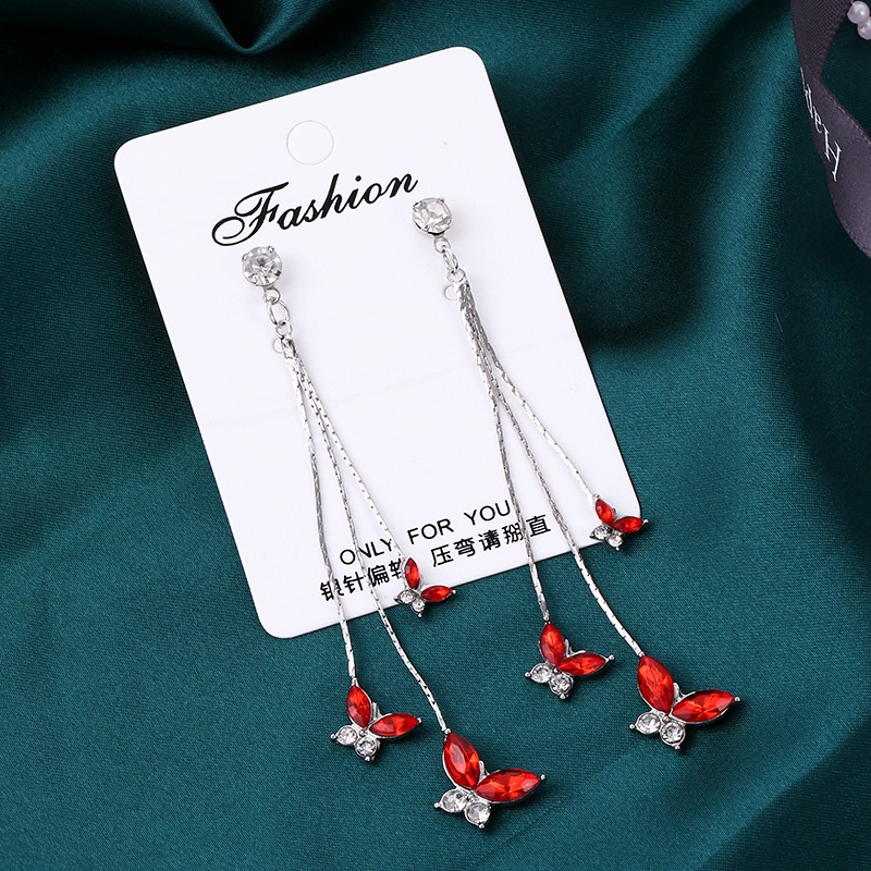 Hoa Tai Dáng Dài Hình Bướm Đính Đá Nhân Tạo Thời Trang