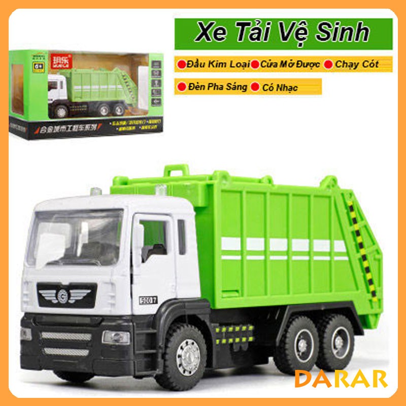 MÔ HÌNH Xe Tải Vệ Sinh, Xe đồ chơi đầu Kim Loại chống va đập, có nhạc và đèn cho bé  | MINIAUTO tỷ lệ 1:50