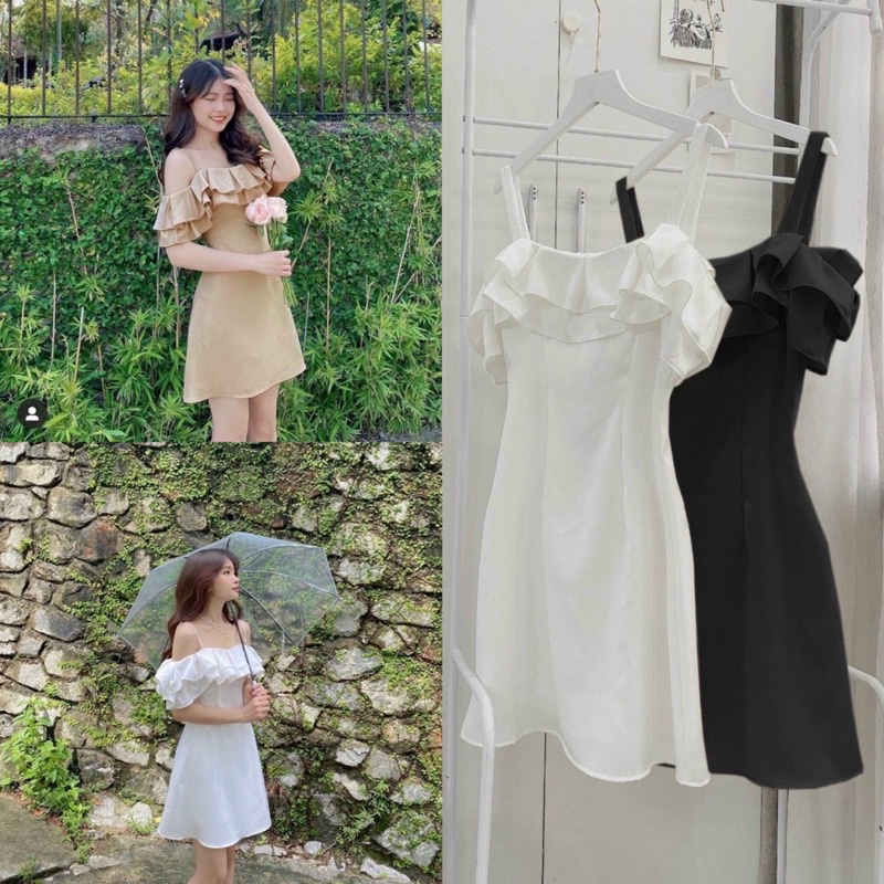 (shop bigsize nữ 50kg-90kg) Đầm rớt vai dáng chữ A đi tiệc sang chảnh- DA983