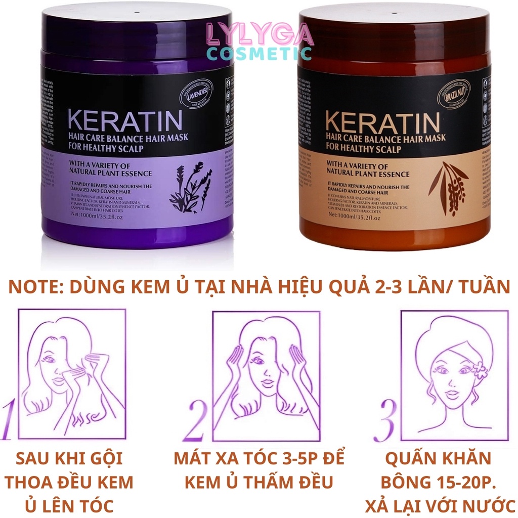 Kem Ủ Tóc KERATIN COLLAGEN 1000ML LAVENDER BRAZIL NUT - Ủ Hấp Tóc Cung Cấp Dưỡng Chất KERATIN Tự Nhiên