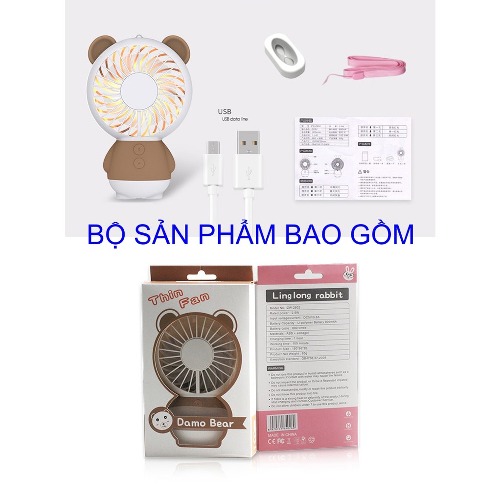 Quạt Mini Để Bàn Hình Thú Cute Ngộ Nghĩnh, Có Đèn Led, 3 Mức Độ Gió, Xin Xắn Nhỏ Nhắn Gọn Nhẹ