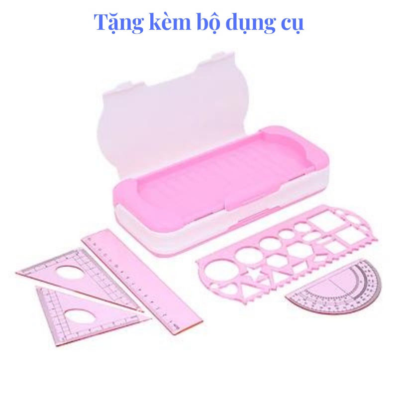 Hộp bút nhựa kèm dụng cụ học tập - màu Hồng/ Xanh dương - 1 chiếc 3542