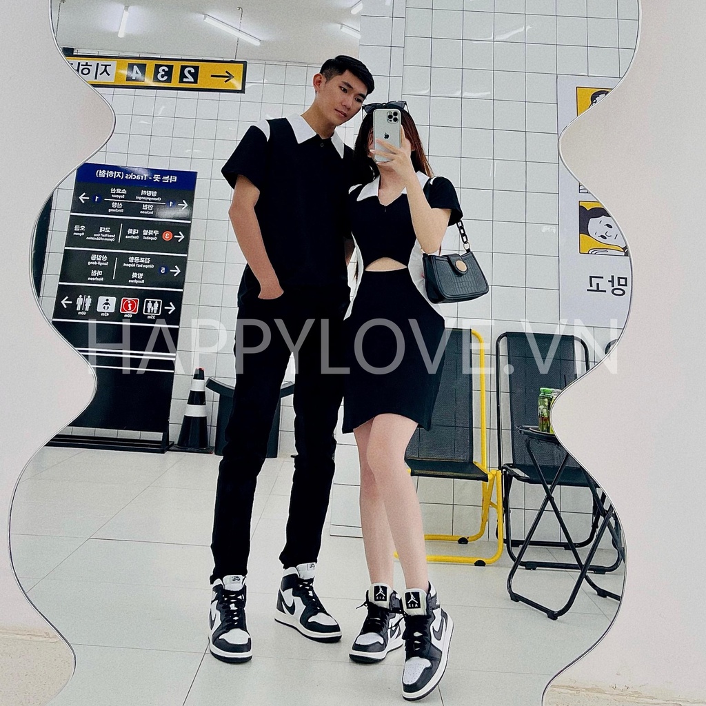 Đồ đôi nam nữ set Couple Áo nam Váy nữ màu đen phong cách hàn quốc hàng Quảng Châu cao cấp HAPPYLOVE H20